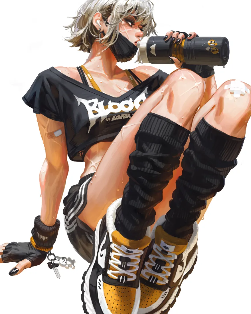 酷飒少女手机壁纸｜手绘背景图片 - 街头运动风「哲风壁纸」