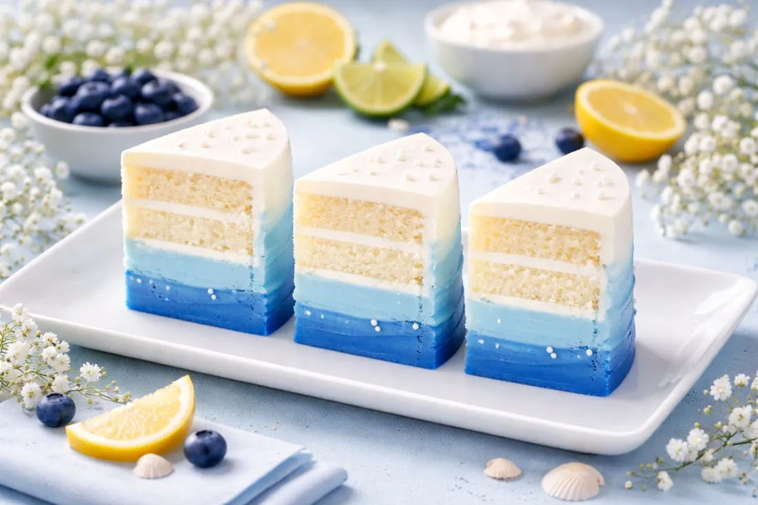 5k蓝白渐变蛋糕壁纸｜清新甜点背景图片 - 夏日下午茶「哲风壁纸」