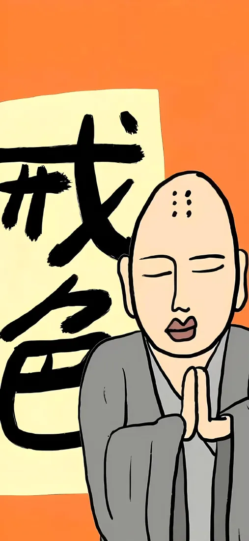 戒色手机壁纸｜抽象插画背景图片 - 佛系僧侣「哲风壁纸」