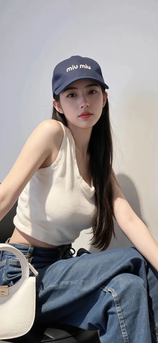 休闲美女手机壁纸｜简约纯色背景图片 - 日常穿搭「哲风壁纸」