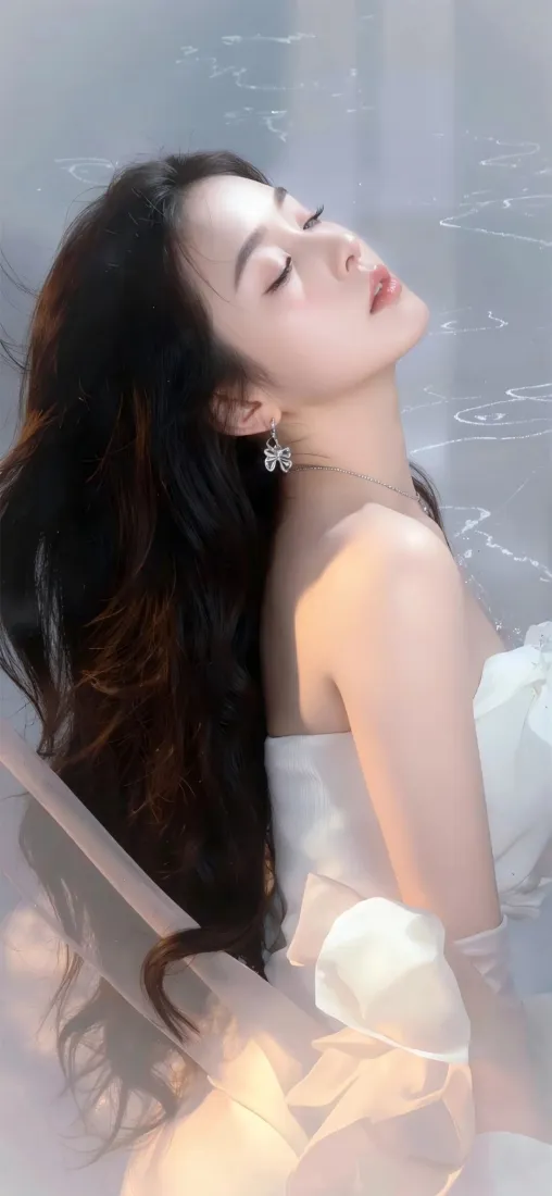 黑发美女手机壁纸｜浅灰背景图片 - 氛围感人像「哲风壁纸」