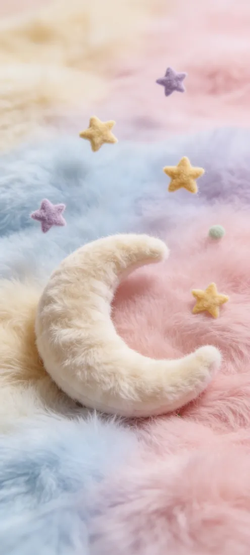 软糯毛绒月亮手机壁纸｜渐变晕染背景图片 - 可爱星星「哲风壁纸」