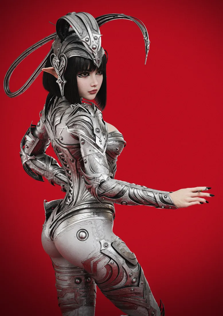 赛博机甲女武士手机壁纸｜红色背景图片 - 精灵战士「哲风壁纸」