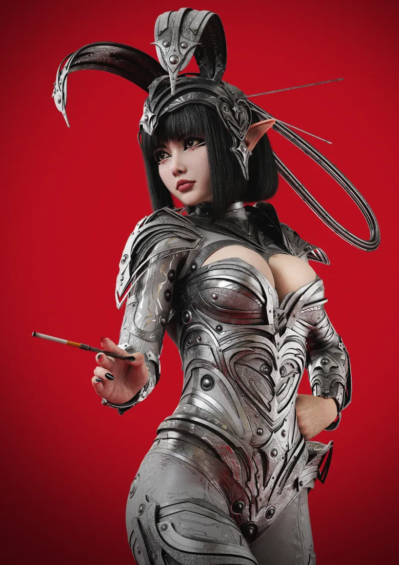 精灵武士手机壁纸｜红色背景图片 - 机甲女战士「哲风壁纸」