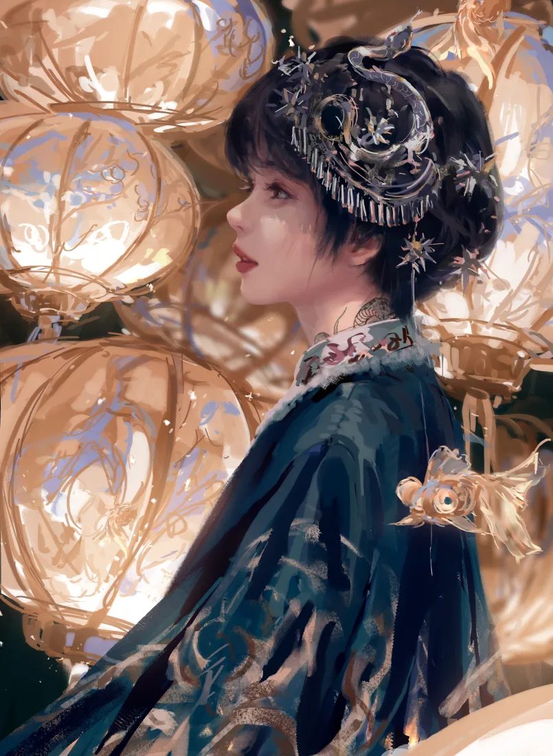 新年手机壁纸｜国风背景图片 - 灯笼少女「哲风壁纸」