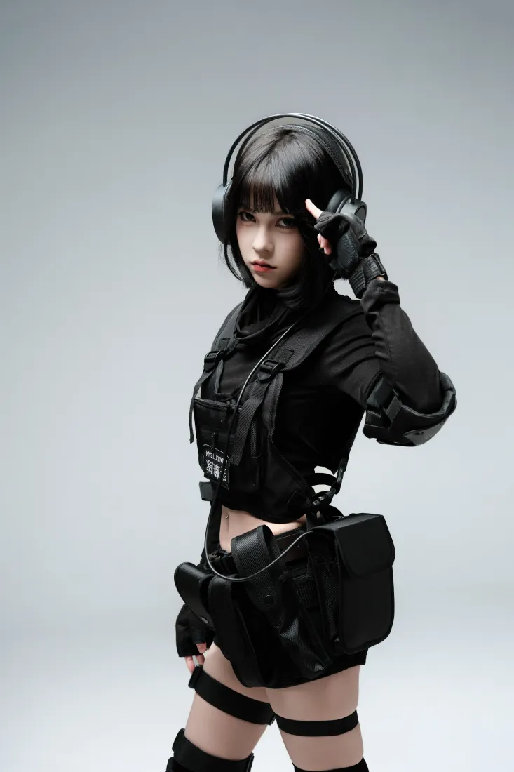 战术女警手机壁纸｜纯色背景图片 - 酷飒cos「哲风壁纸」