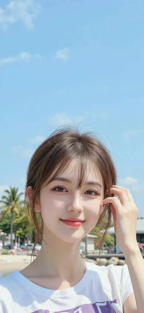 清纯美女手机壁纸｜户外海边背景图片 - 清新人像「哲风壁纸」