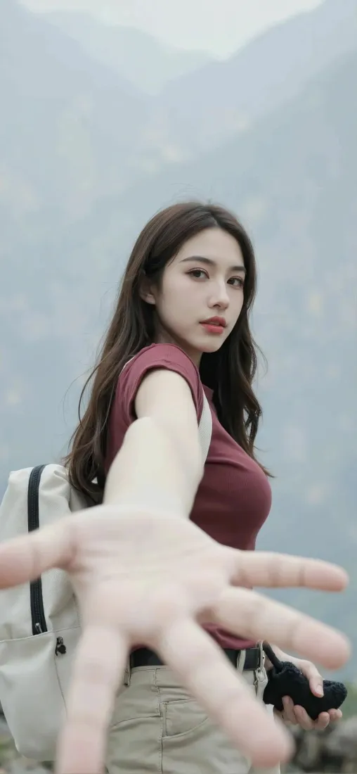 长发美女手机壁纸｜户外登山背景图片 - 休闲随拍「哲风壁纸」