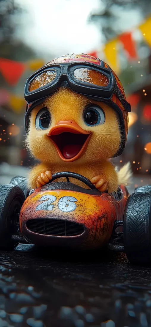 小黄鸭手机壁纸｜赛车背景图片 - 可爱萌趣「哲风壁纸」