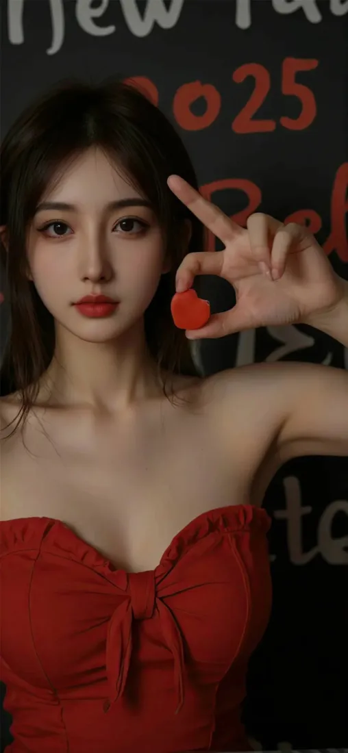 红衣美女手机壁纸｜深色背景图片 - 2025比心「哲风壁纸」