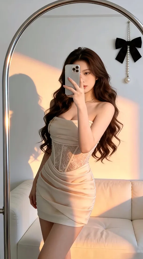 纯欲美女手机壁纸｜暖光对镜背景图片 - 简约风「哲风壁纸」