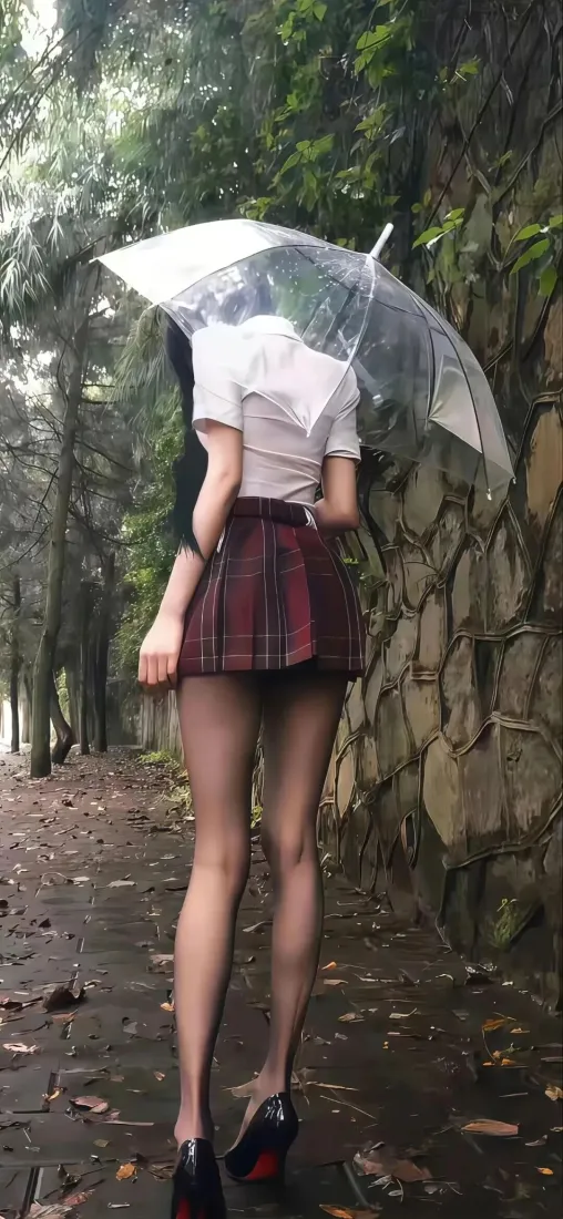 JK少女手机壁纸｜雨天林间背景图片 - 氛围感背影「哲风壁纸」