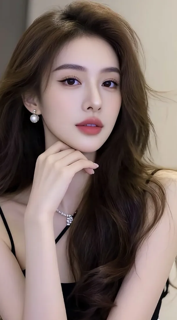 气质长发美女手机壁纸｜室内背景图片 - 珍珠耳饰「哲风壁纸」