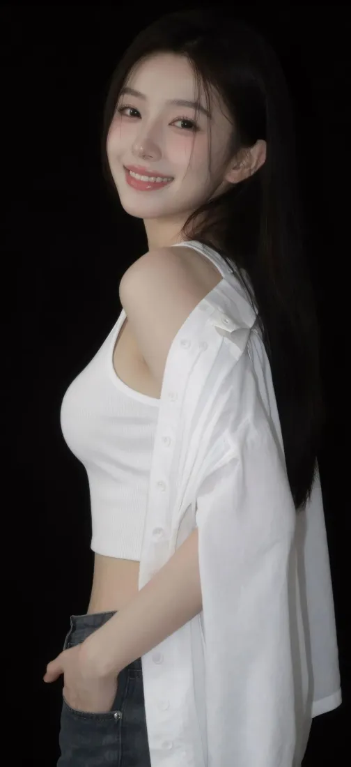 清纯美女手机壁纸｜黑色背景图片 - 温柔甜笑「哲风壁纸」