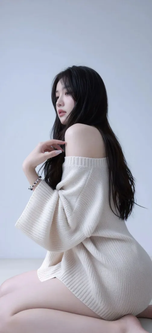 长发美女手机壁纸｜纯色背景图片 - iOS「哲风壁纸」