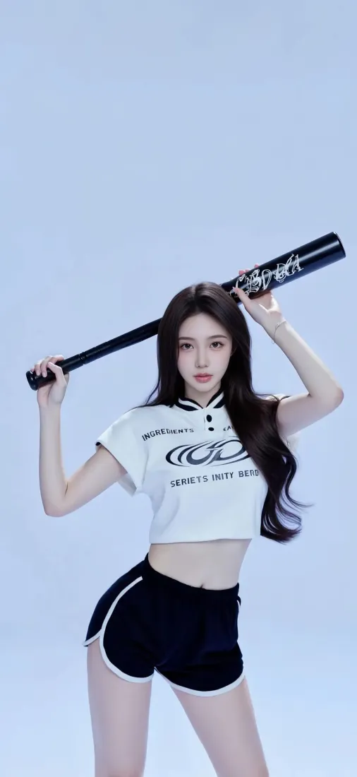 酷感美女手机壁纸｜浅蓝背景图片 - 运动风穿搭「哲风壁纸」