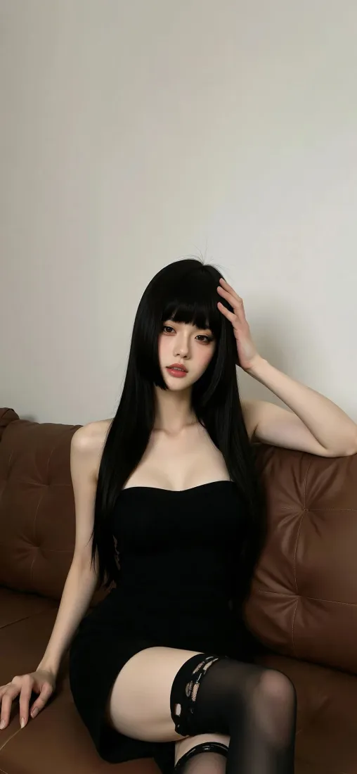 黑发美女手机壁纸｜iOS背景图片 - 黑丝短裙「哲风壁纸」