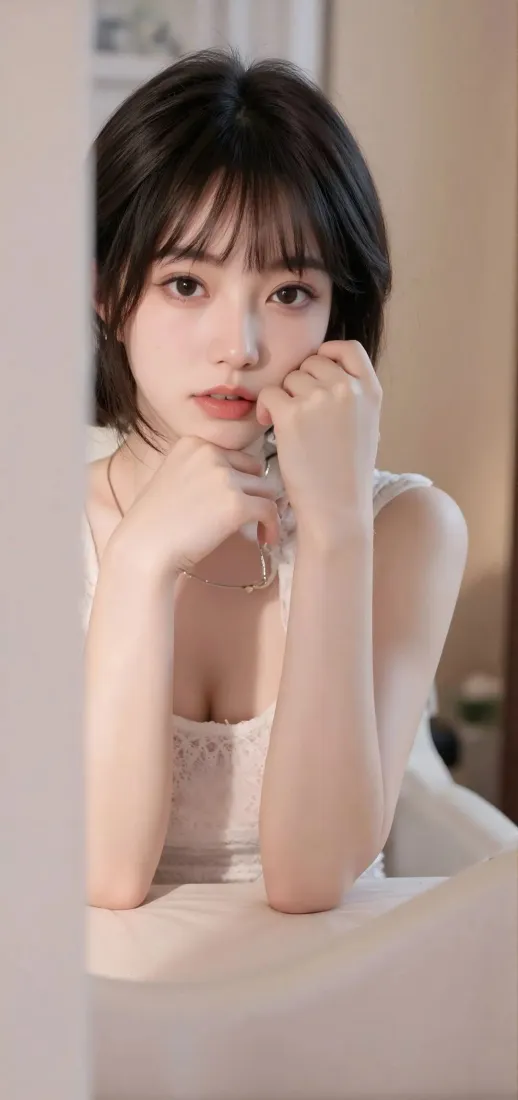 清纯美女手机壁纸｜Ios背景图片 - 温柔短发「哲风壁纸」