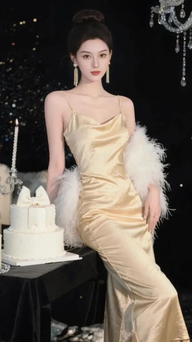 气质美女手机壁纸｜轻奢背景图片 - 香槟礼服「哲风壁纸」