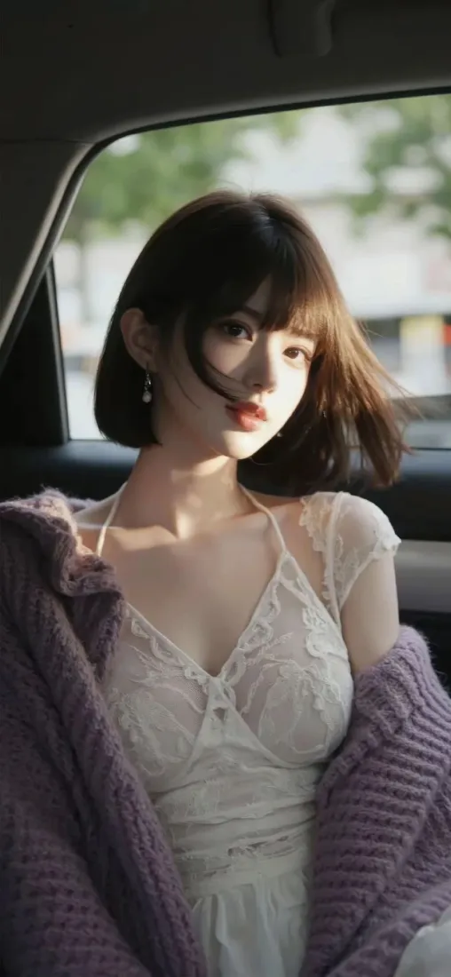 短发美女手机壁纸｜车内背景图片 - 温柔氛围感「哲风壁纸」