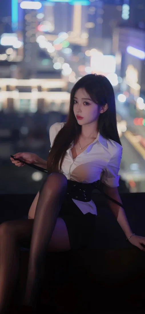 长发美女手机壁纸｜都市夜景背景图片 - iOS「哲风壁纸」