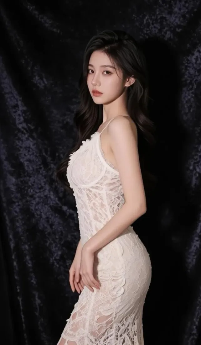 气质美女手机壁纸｜深色背景图片 - 白裙长发「哲风壁纸」