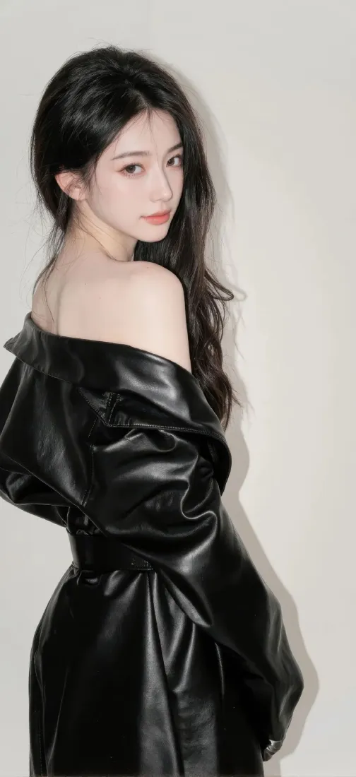 黑裙美女手机壁纸｜纯色背景图片 - 气质御姐「哲风壁纸」