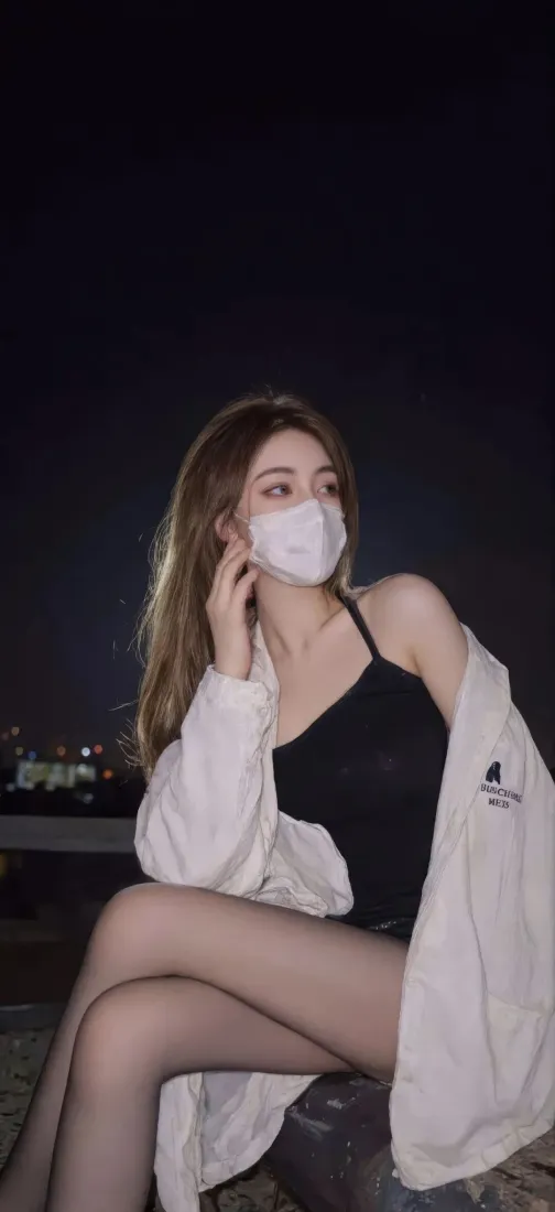 口罩美女手机壁纸｜夜景背景图片 - iOS「哲风壁纸」