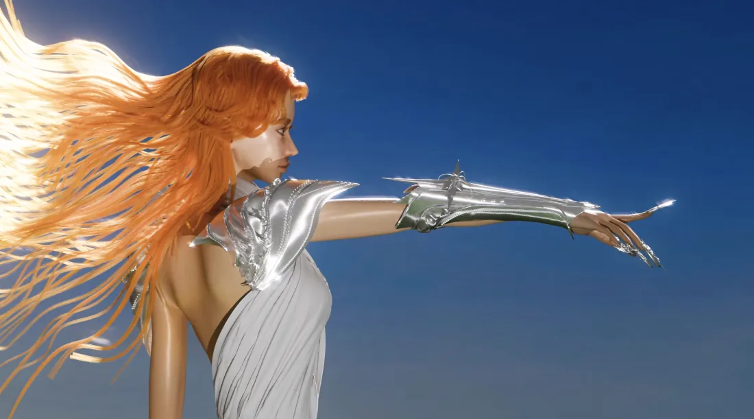 5k橙发盔甲女战士壁纸｜蓝天背景图片 - 银甲长发「哲风壁纸」