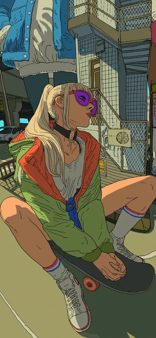 滑板少女手机壁纸｜美式街头背景图片 - 复古休闲「哲风壁纸」