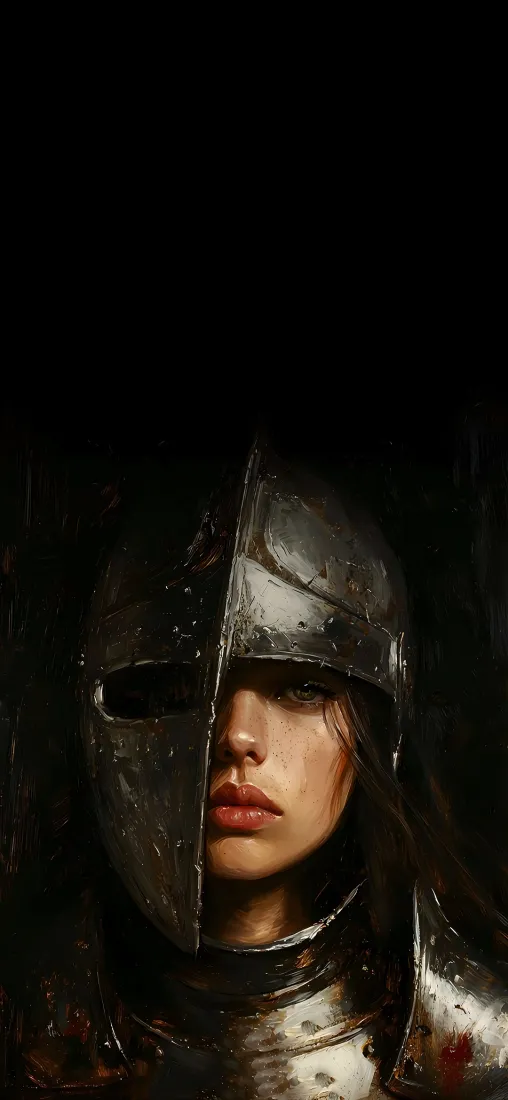 女骑士手机壁纸｜暗黑背景图片 - 战损盔甲「哲风壁纸」