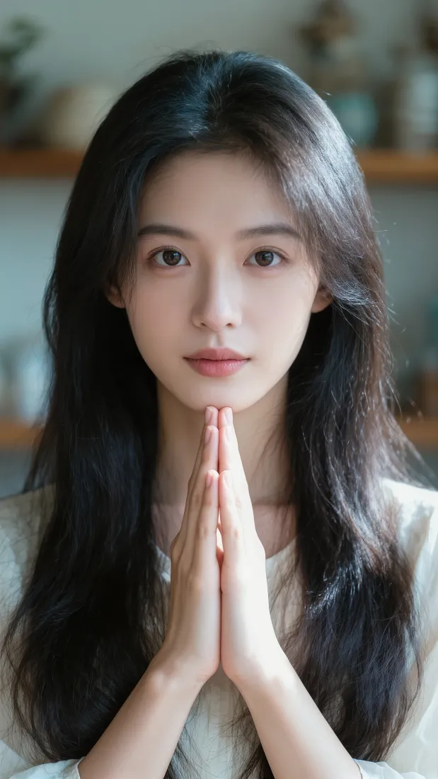 清纯女生手机壁纸｜温柔治愈背景图片 - 祈祷合十「哲风壁纸」