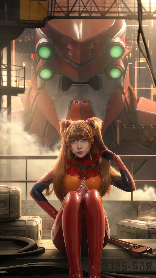 明日香手机壁纸｜EVA背景图片 - 工业区真人cos「哲风壁纸」