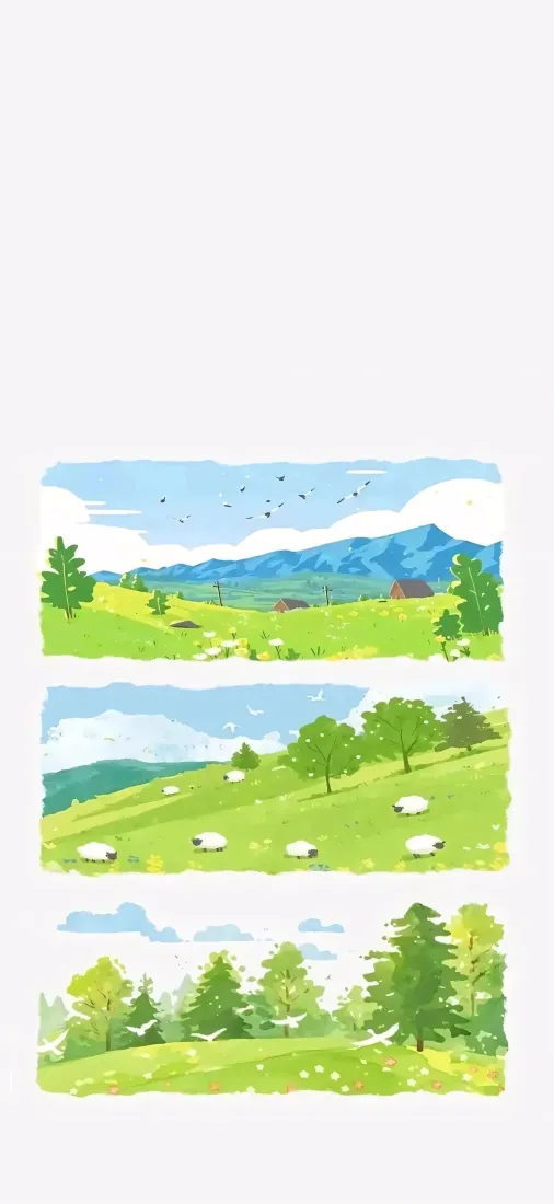 牧场小羊手机壁纸｜清新草地背景图片 - 插画「哲风壁纸」