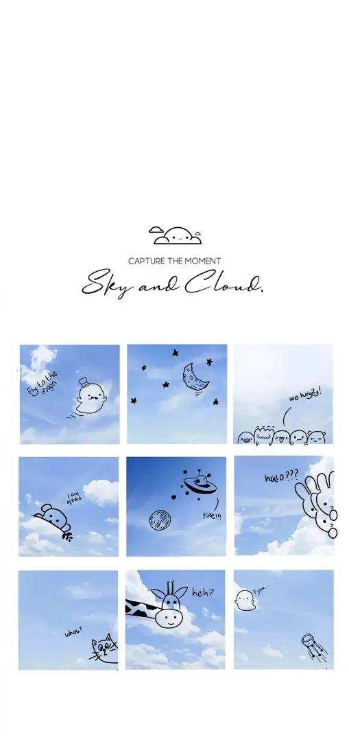 简约手机壁纸｜蓝色背景图片 - 手绘天空小动物「哲风壁纸」