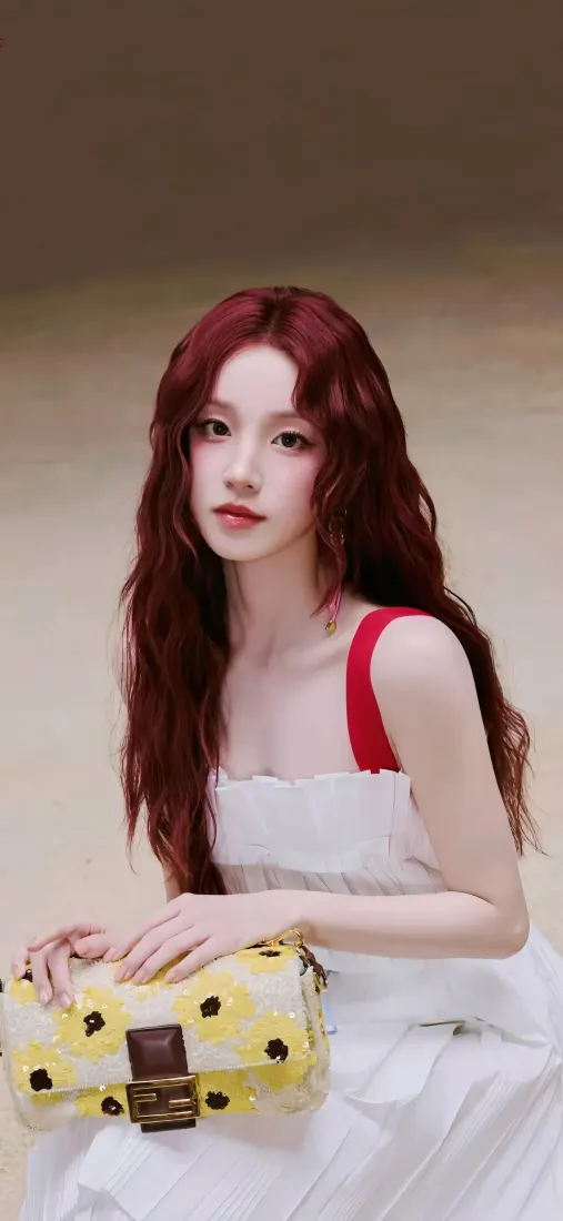 宋雨琦手机壁纸｜红发羊毛卷背景图片 - 女艺人写真「哲风壁纸」