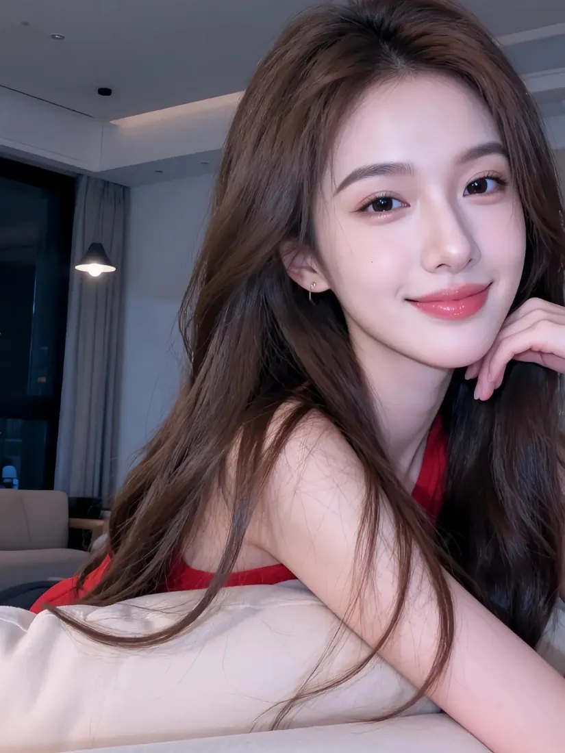 温柔美女手机壁纸｜室内背景图片 - 红衣甜妹「哲风壁纸」