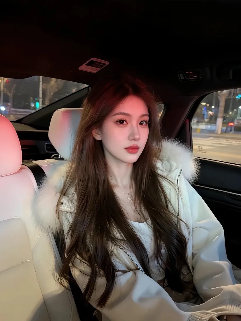 长发美女手机壁纸｜车内夜景背景图片 - 气质网红「哲风壁纸」