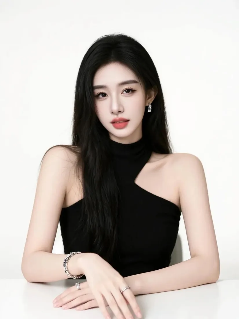 御姐手机壁纸｜纯色背景图片 - 气质黑发美女「哲风壁纸」