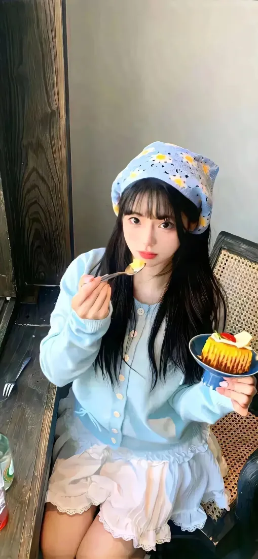 长发美女手机壁纸｜蓝色系背景图片 - 休闲下午茶「哲风壁纸」