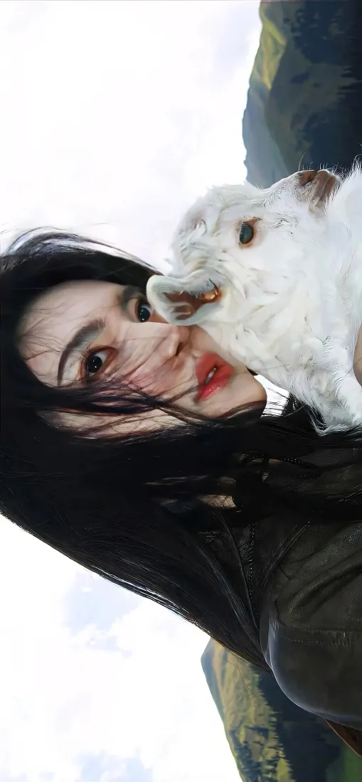 黑发美女手机壁纸｜户外背景图片 - 白色小羊「哲风壁纸」
