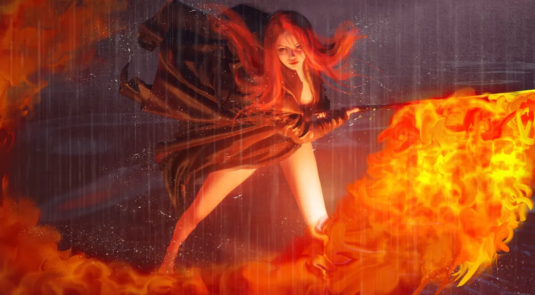 5kWLOP红发火焰壁纸｜艺术背景图片 - 火焰女巫「哲风壁纸」