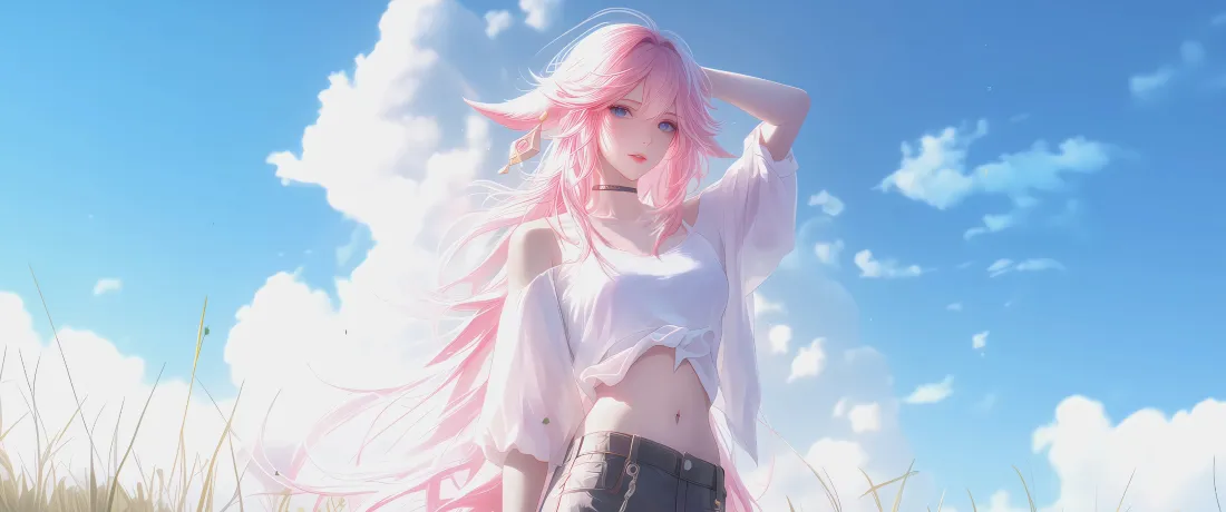 3k爱莉希雅壁纸｜电脑背景图片 - 蓝天白云「哲风壁纸」