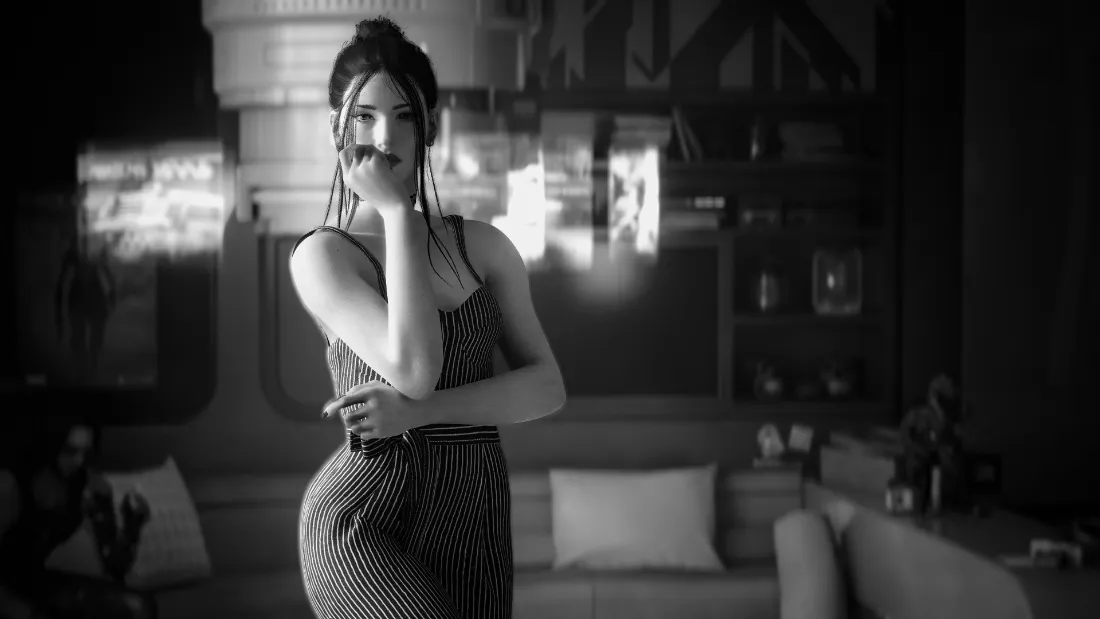 2k气质女性壁纸｜黑白色背景图片 - 室内写真「哲风壁纸」