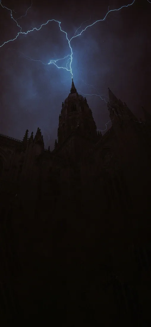 闪电击中手机壁纸｜哥特式教堂背景图片 - 暗夜奇观「哲风壁纸」