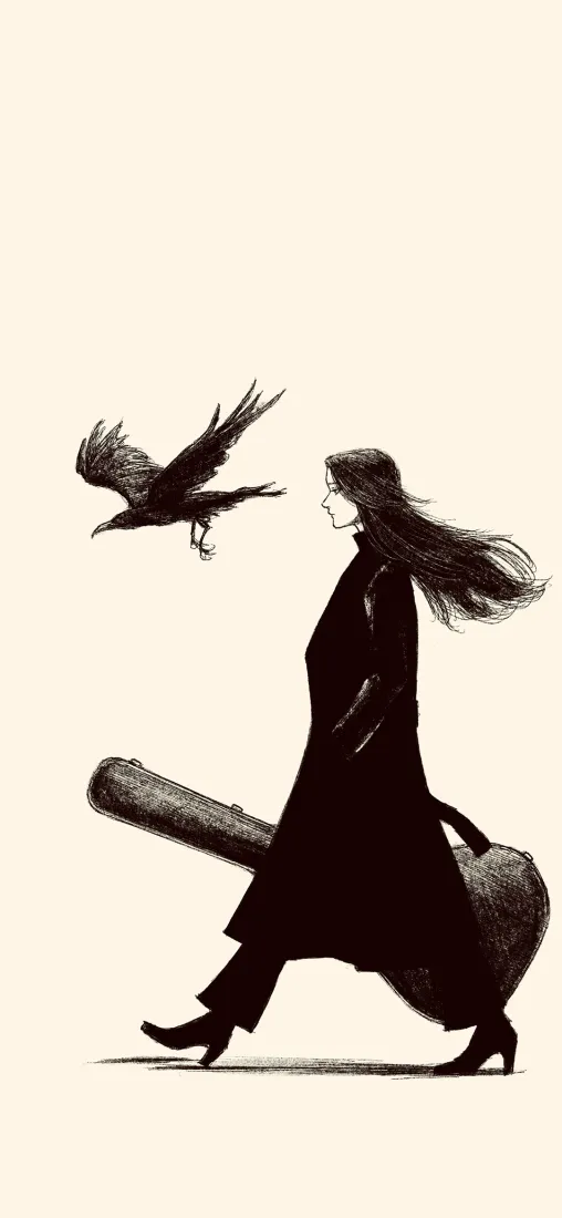 黑衣旅人手机壁纸｜乌鸦吉他背景图片 - 极简剪影「哲风壁纸」