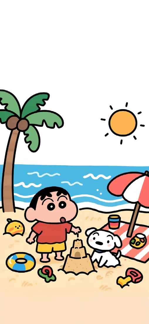 蜡笔小新手机壁纸｜沙滩背景图片 - 夏日海边「哲风壁纸」