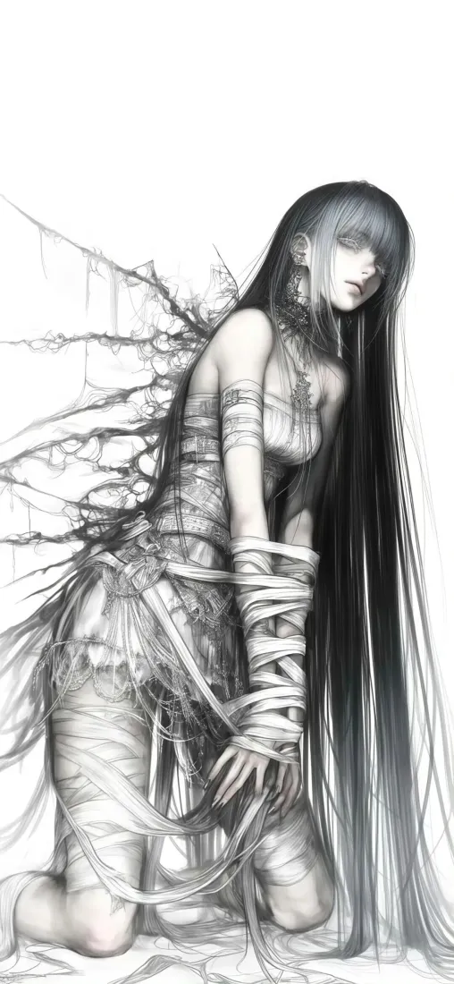 暗黑少女手机壁纸｜手绘背景图片 - 荆棘绑带「哲风壁纸」