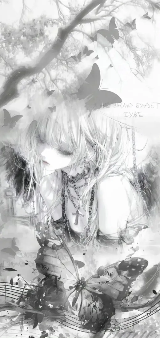 蝴蝶手机壁纸｜二次元背景图片 - 黑白水墨「哲风壁纸」