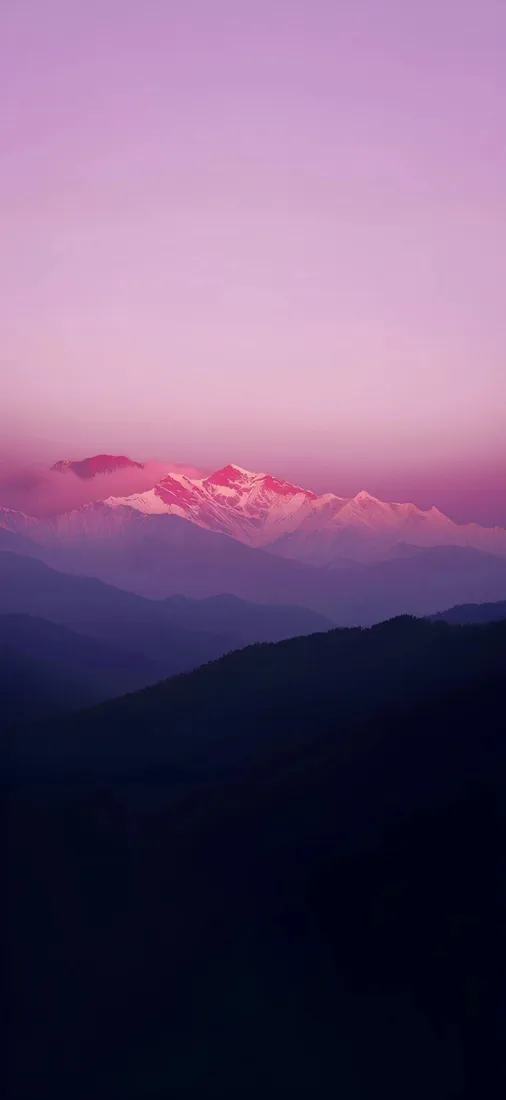 晚霞手机壁纸｜雪山背景图片 - 紫粉层叠远山「哲风壁纸」